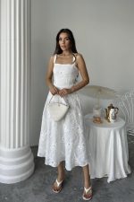 Beyaz Arkası Korse Detaylı Uzun Elbise - Görsel 2