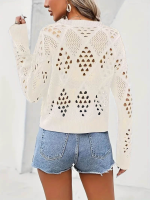 Kadın Uzun Kollu Yuvarlak Yaka Delik Desenli Triko Bluz - Görsel 2