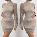 Kadın Uzun Kollu Kollar Tül Detay Triko Mini Boy Elbise - Görsel 3