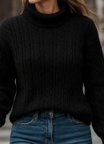 Uzun Kollu Yarı Balıkçı Yaka Triko Bluz - Görsel 2