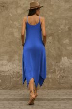 Kadın Askılı V Yakalı Cep Detaylı Asimetrik Kesim Viskon Elbise - Görsel 2