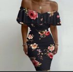 Kadın Madonna Yaka çiçek Baskılı Volan Detay Kalem Elbise - Görsel 2