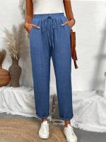 Kadın Yüksek Bel Lastikli Belde Bağcık Detaylı Aerobin Pantolon - Görsel 2