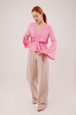 Ön Bağlamalı Volan Kol Pembe Bluz - Görsel 3