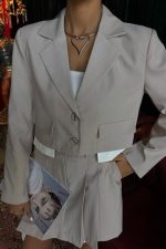 Crop Ceketli Ve Pile Etekli Garnili Takım 10111 - Görsel 3