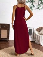 Kadın Askılı Yuvarlak Yaka Asimetrik Detaylı Viskon Elbise - Görsel 3