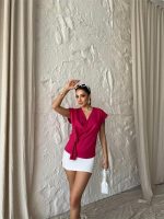 YANDAN BAĞLAMA DETAYLI KOLSUZ BLUZ - Fuşya - Görsel 3