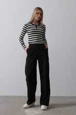 Beli Yarım Lastikli Palazzo Pantolon - Siyah - Görsel 2