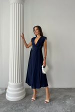 KRUVAZE VATKALI KOLSUZ ELBİSE MODAL KUMAŞ - Lacivert - Görsel 3