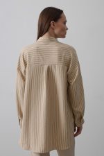 Çizgili Tek Cep Gömlek - Taş - Görsel 3