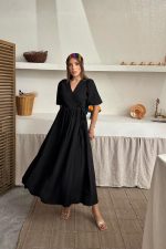 Siyah Müslin Uzun Elbise - Görsel 3