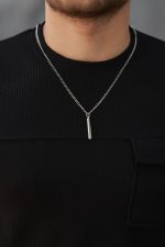 Erkek Cepli Kolyeli Kısa Kollu örme Kumaş T-shirt - Görsel 3