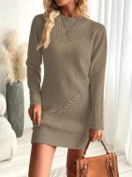 Kadın Uzun Kollu Yuvarlak Yaka Mini Triko Elbise - Görsel 2