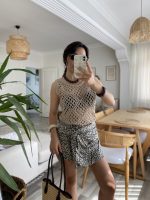 Kadın Askılı Yuvarlak Yaka Geometrik Desenli Triko Bluz - Görsel 2