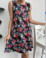 Kadın Renkli çiçek Baskılı Süprem Elbise - Görsel 3