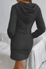 Kadın Uzun Kollu Kapşonlu Cepli Mini Peluş Elbise - Görsel 3