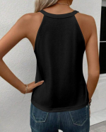 Kadın Sıfır Kol Halter Yaka Kalp Baskılı Viskon Bluz - Görsel 2