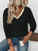 Kadın Uzun Kollu V Parlak Yaka Detaylı Viskon Bluz - Görsel 3