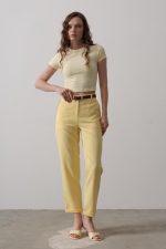 Kemerli Havuç Pantolon - Sarı