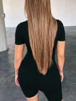 Kadın Kısa Kollu önü Fermuarlı Bodycon Dalgıç Tulum - Görsel 2