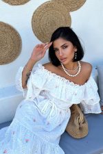 Pembe Omuzları Lastikli Brode Elbise - Görsel 2