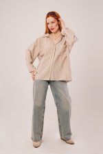 Çizgi Detaylı Cepli Camel Gömlek - Görsel 2