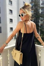 Kadın Ip Askılı V Yakalı Uzun Aerobin Elbise - Görsel 3