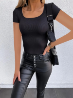 Kadın Kısa Kollu Kare Yaka Basic Kaşkorse Bluz - Görsel 2