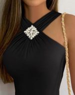 Kadın Yakası önden çaprazlı Taş Detaylı Viskon Bluz - Görsel 2