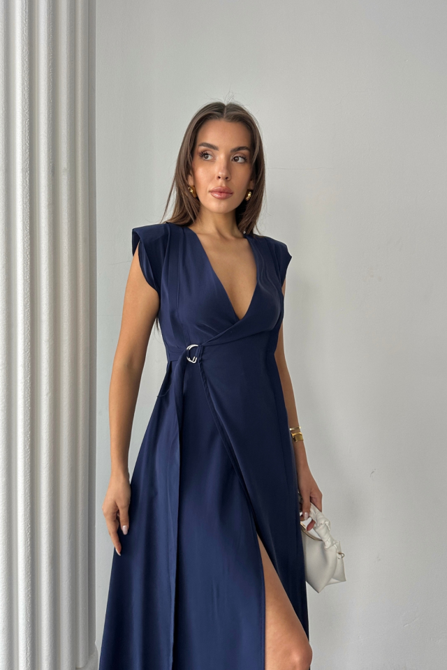 3871eafa88b668b9d5e1 KRUVAZE VATKALI KOLSUZ ELBİSE MODAL KUMAŞ - Lacivert - Görsel 1