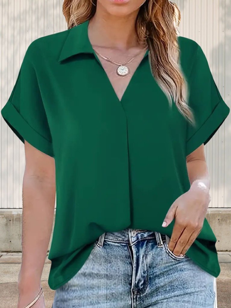 3904c299d1f630552c57 Kadın Kısa Kollu Yakalı Uzun Sandy Bluz - Görsel 1