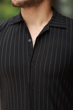 Erkek Kısa Kollu çizgili Gömlek - Görsel 3