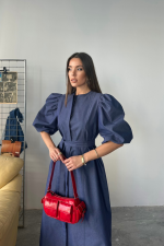 TENCEL KARPUZ KOL ELBİSE - İndigo - Görsel 2