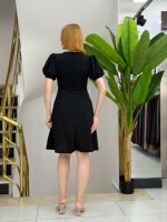 Kadın Kısa Kollu Bisiklet Yaka önden Düğmeli Ithal Krep Elbise - Görsel 3