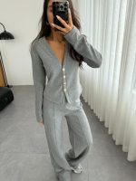 Selanik Kumaş Ön Düğmeli Ceket Çımalı PantolunTakım - Görsel 3