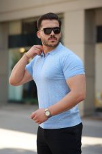 Erkek Fermuar Yakalı Baklava Desen Kısa Kollu Gömlek - Görsel 2