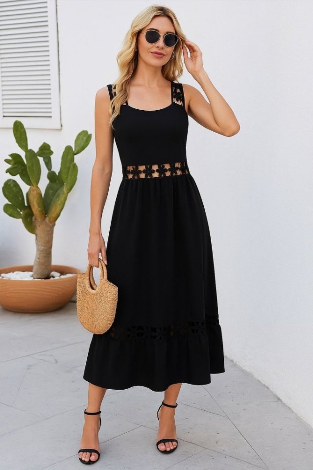 3c80bae2161b81a4a0eb6d8b5b88754a Kadın Askılı Dantel Detaylı Kiloş Janjan Krep Elbise - Görsel 1