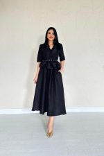 Siyah İnce Kemerli Fırfırlı Ceket Ve Büzgülü Etek Takım - Görsel 2