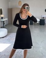 Kadın Uzun Kollu Yuvarlak Yaka Midi Viskon Iki Iplik Elbise - Görsel 2