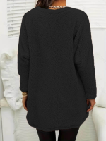 Kadın Uzun Kollu Yuvarlak Yakalı Cepli Peluş Bluz - Görsel 2