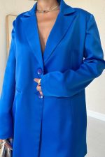 Mavi Saten Ceket Ve Pantolon Takım - Görsel 3