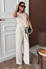 Yelek Plazzo Pantolon Çizgili Flamlı Poliviscon Takım 10178 - Görsel 2