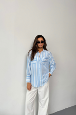ÇİZGİLİ GÖMLEK - Mavi - Görsel 3