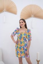 Desenli Boyundan Bağlamalı Desenli Elbise - Görsel 3