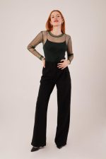 Transparan Yeşil Tül Basic Bluz - Görsel 3