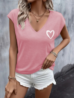 Kadın Kısa Kollu V Yakalı Kalp Baskılı Viskon Bluz - Görsel 3