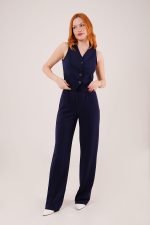 Önü Düğmeli Lacivert Yelek - Görsel 2