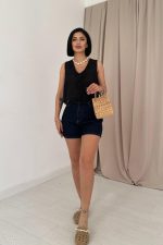 Siyah Sıfır Kol Brode Bluz - Görsel 2