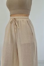 Bej Keten Pantolon - Görsel 2