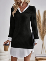 Kadın Uzun Kollu Yakalı şardonlu Kaşkorse Dokuma Detaylı Elbise - Görsel 2